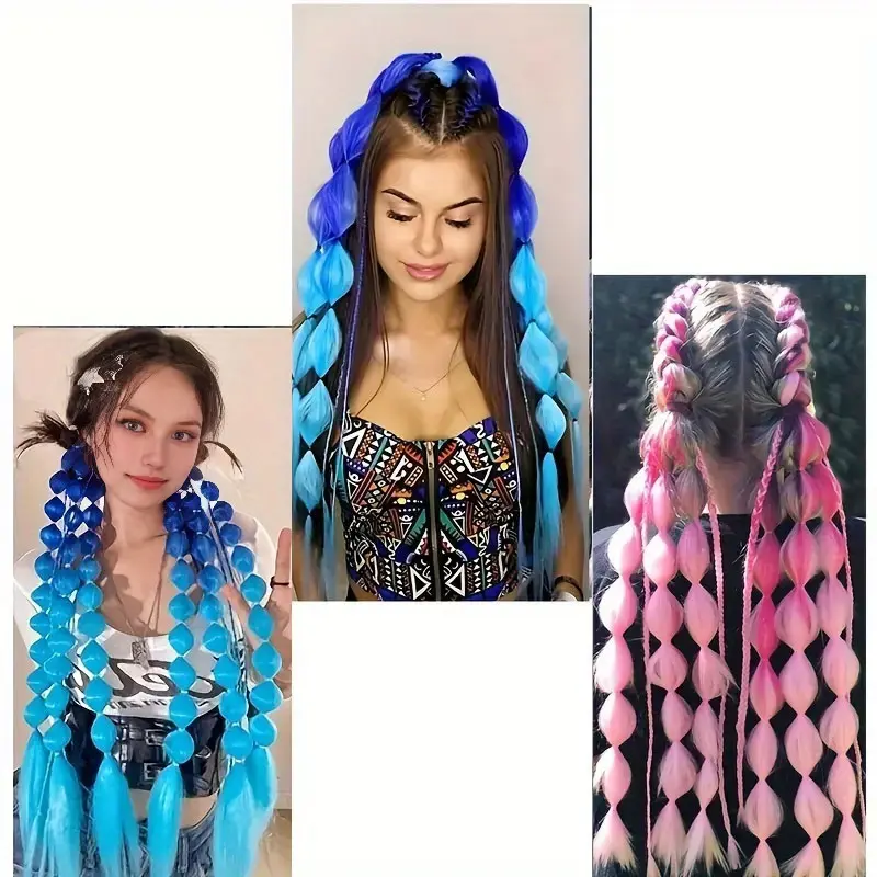 Synthetic Ponytail Extension Corlorful Bubble Braid Long Lantern Braided Ponytail Hair Tie Straight Hairpieces for Women