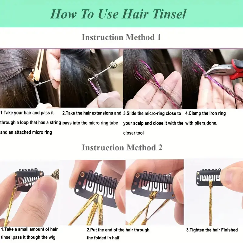 Sparkle Synthetic Hair Extensions Tinsel Rainbow Colored Strands Girls Headwear Hairbinge Hair Laser False Decor