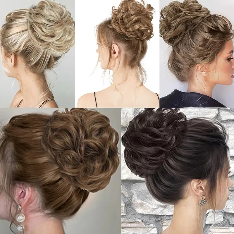 Synthetic Messy Bun Hair Piece Hair Bun Curly Wavy Chignon Ponytail Hair Extensions Hair Accessories for Women Wedding