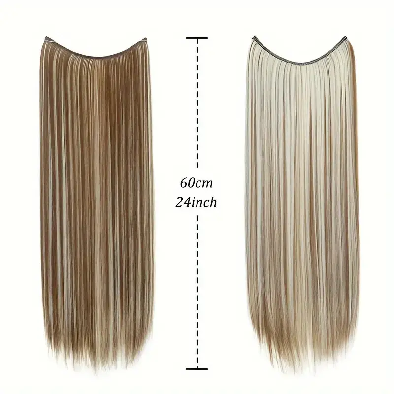 24Inch Synthetic No Clips In Hair Extension Fish Line Invisible Black Blonde One Piece Long Straight Fake Hair Piece for Women