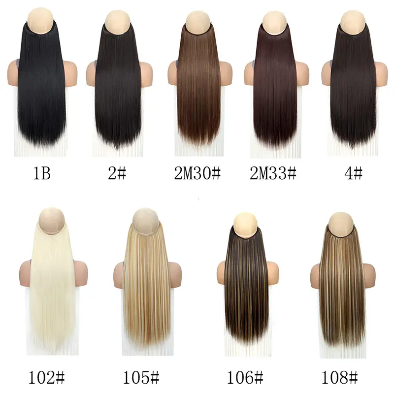 24Inch Synthetic No Clips In Hair Extension Fish Line Invisible Black Blonde One Piece Long Straight Fake Hair Piece for Women