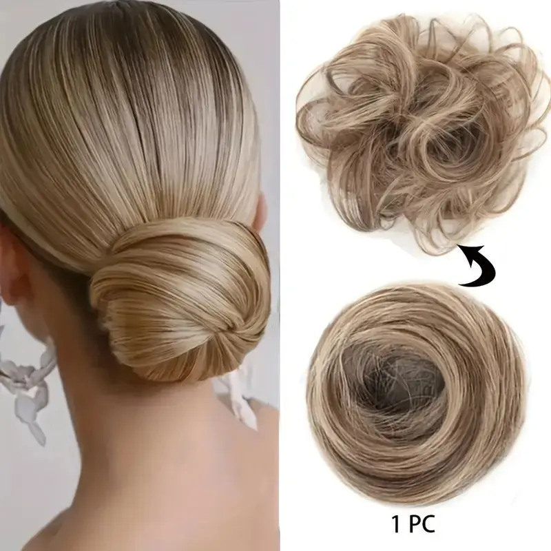 Elegant Synthetic Hair Bun for Women Soft Comfortable Chignon Style Elastic Rubber Band Scrunchy Updo Hairpiece