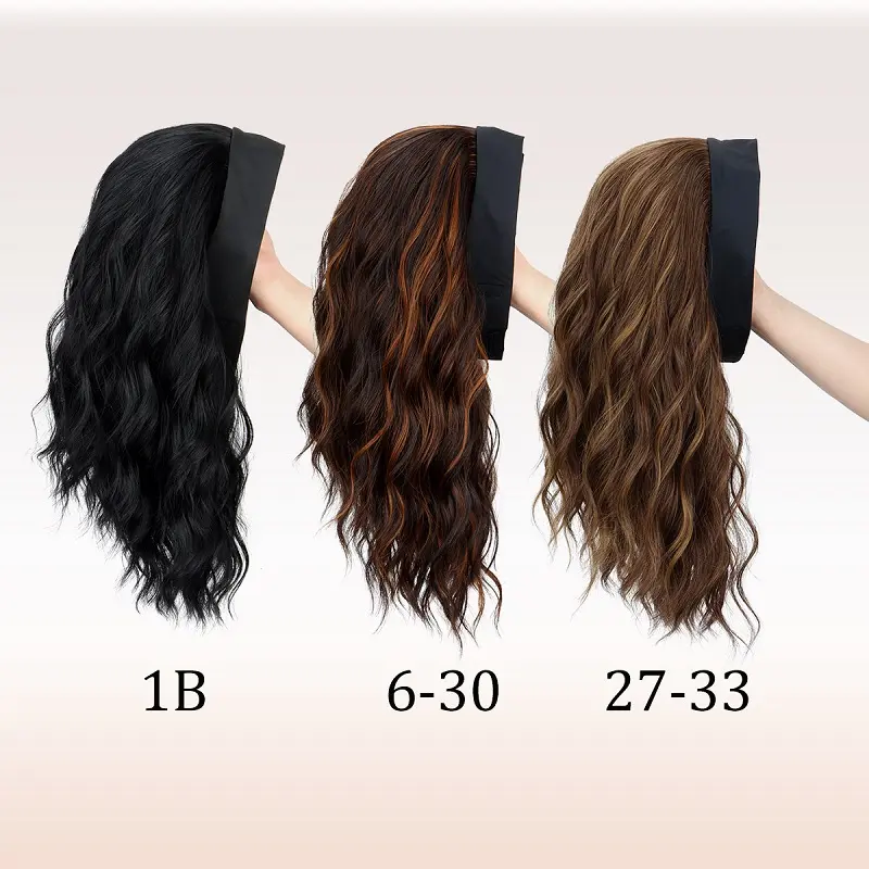 Headband Synthetic Wigs Short Curly Brown Highlight Golden Headband Wigs for Women Daily Cosplay Heat Resistant