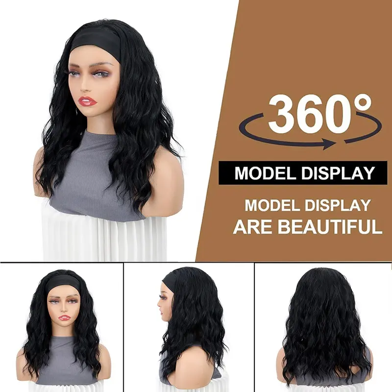 Headband Synthetic Wigs Short Curly Brown Highlight Golden Headband Wigs for Women Daily Cosplay Heat Resistant