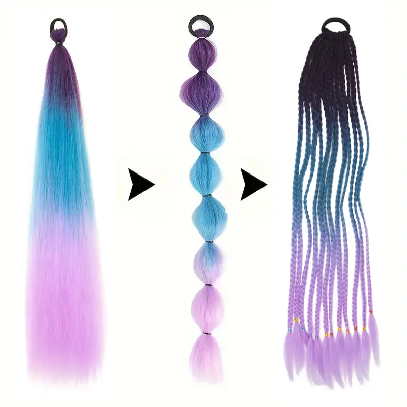 Synthetic Colorful Ponytail Extension Long Straight DIY Braided Pony Tail Hairpiece with Rubber Band Women Hair Accessories