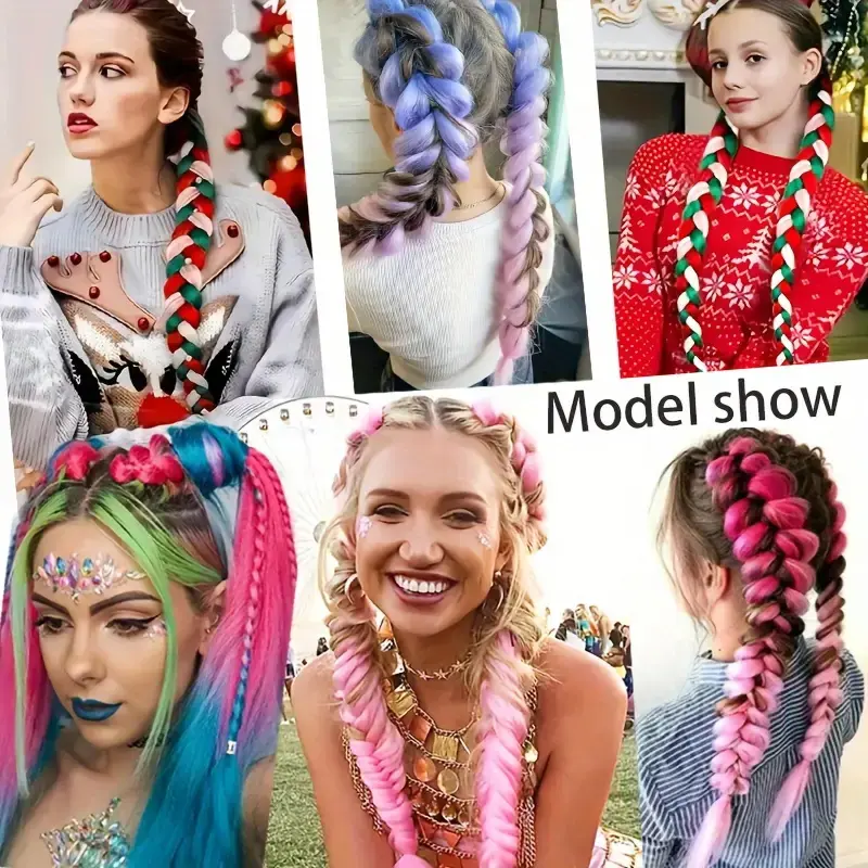 Synthetic Colorful Ponytail Extension Long Straight DIY Braided Pony Tail Hairpiece with Rubber Band Women Hair Accessories