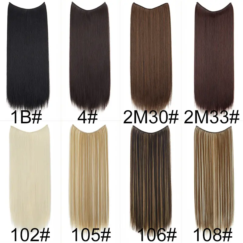 24Inch Synthetic No Clip Long Straight Hair Extension Fish Line Fake Hair Black Blonde Hairpiece for Women