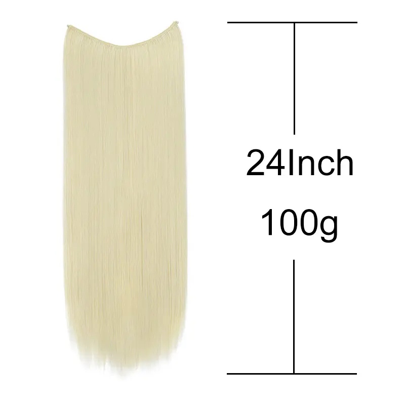 24Inch Synthetic No Clip Long Straight Hair Extension Fish Line Fake Hair Black Blonde Hairpiece for Women