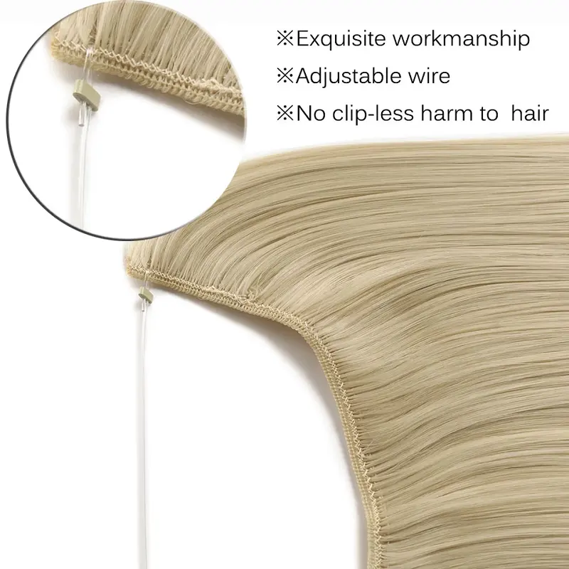 24Inch Synthetic No Clip Long Straight Hair Extension Fish Line Fake Hair Black Blonde Hairpiece for Women