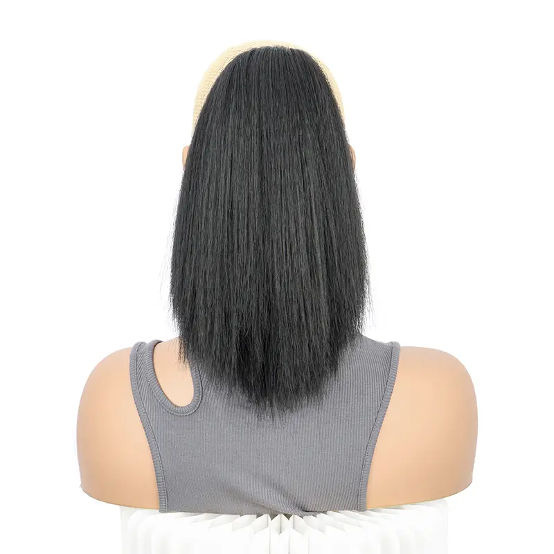 10Inch Synthetic Short Kinky Straight Fluffy Ponytail Drawstring Clip in Hair Extension for Women Yaki Straight Ponytail Hair