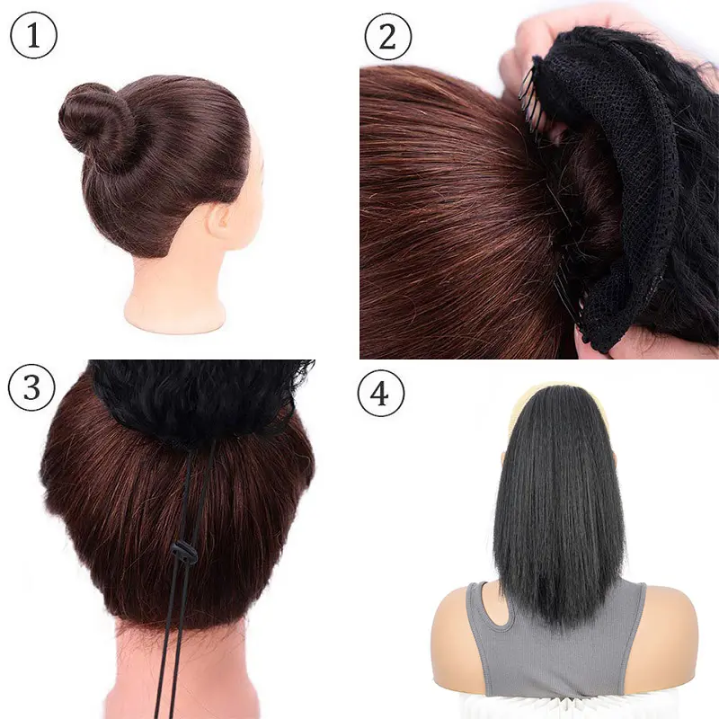 10Inch Synthetic Short Kinky Straight Fluffy Ponytail Drawstring Clip in Hair Extension for Women Yaki Straight Ponytail Hair
