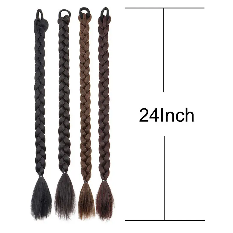 24Inch 2pcs Braided Ponytail Extensions Soft Synthetic Straight Wrap Around Hairpieces for Women Daily Wear Accessories