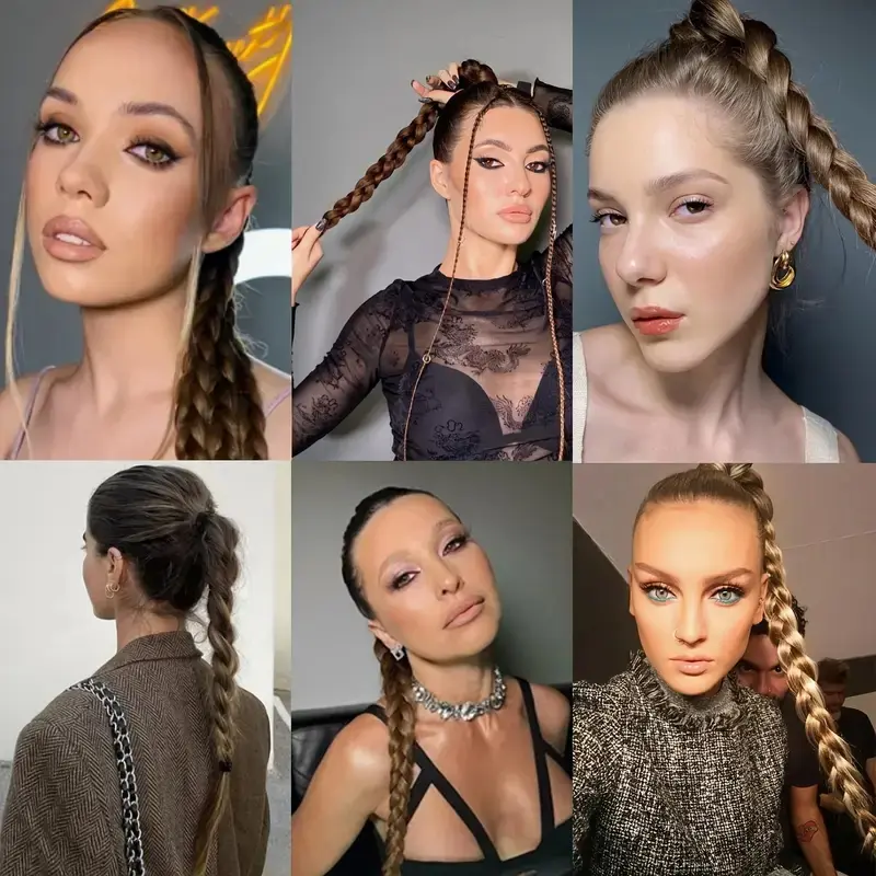 24Inch 2pcs Braided Ponytail Extensions Soft Synthetic Straight Wrap Around Hairpieces for Women Daily Wear Accessories