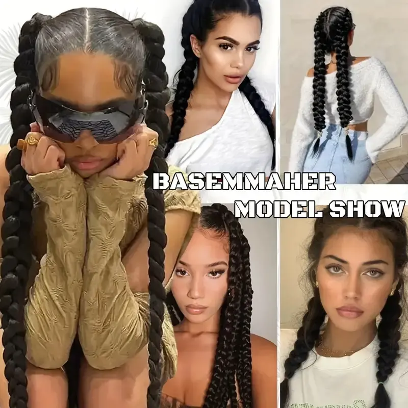 24Inch 2pcs Braided Ponytail Extensions Soft Synthetic Straight Wrap Around Hairpieces for Women Daily Wear Accessories