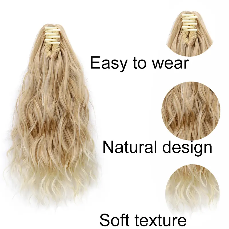 14Inch Synthetic Claw Clip In Ponytail Curly Blonde Brown Short Hairpiece Fluffy Hair Ponytail  Hair Extensions for Women