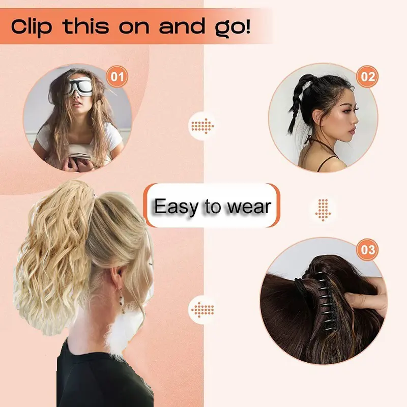 14Inch Synthetic Claw Clip In Ponytail Curly Blonde Brown Short Hairpiece Fluffy Hair Ponytail  Hair Extensions for Women
