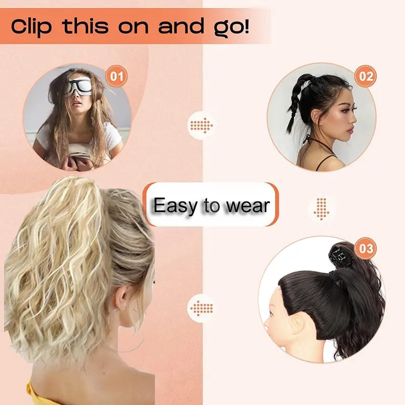 14Inch Synthetic Chic Water Wave Claw Clip Ponytail Hair Extension for Women Short Curly Claw Clip in Hairpiece