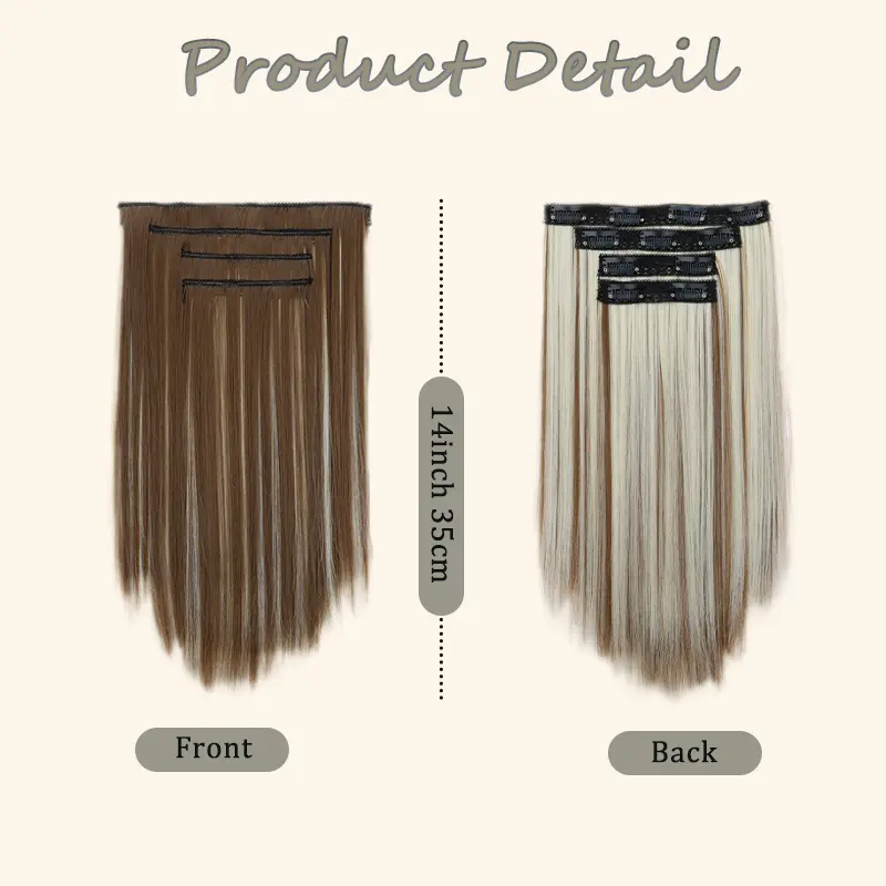 14Inch Synthetic Short Straight Hair Extension Clip in Black Blonde High Temperature Fiber Hairpiece for Women