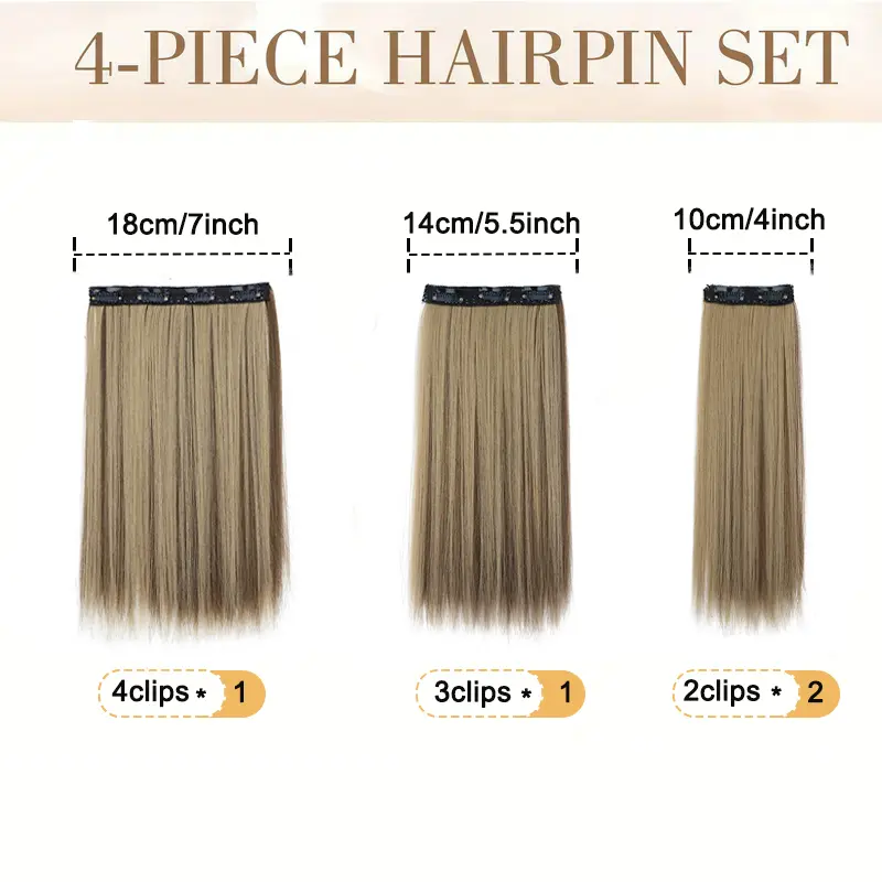 14Inch Synthetic Short Straight Hair Extension Clip in Black Blonde High Temperature Fiber Hairpiece for Women