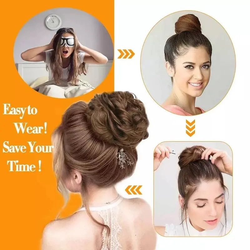 Synthetic Messy Bun Chignon Donut Blonde Brown Color Hair Bun Pad Elastic Hair Rope Rubber Band Hair Extensions for Women