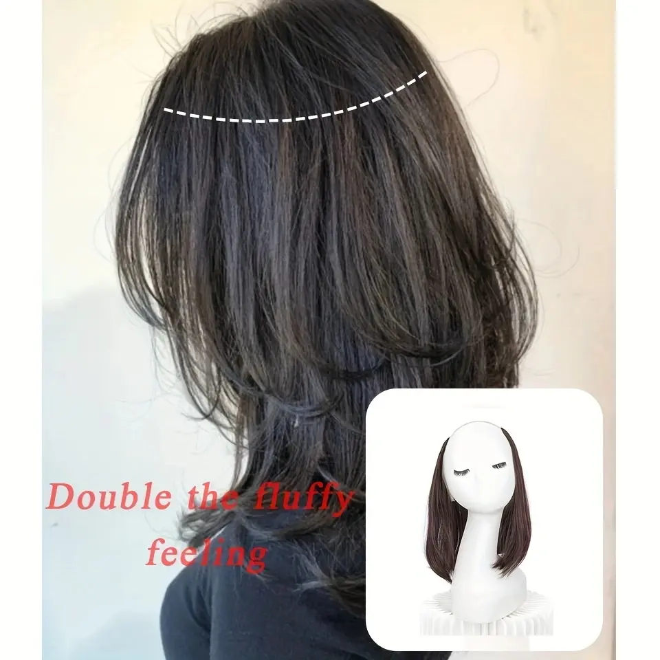 20/30cm Synthetic Short Straight Internal Buckle V-shaped Half Head 4Clips Hair Extension Invisible  Hairpiece for Women