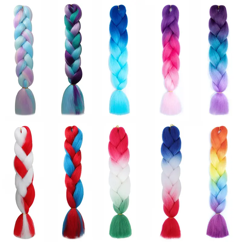 Synthetic 24Inch Jumbo Braids Hair Extension Afro Ombre Color Box Yaki Straight Crochet Braid DIY Hair for Women