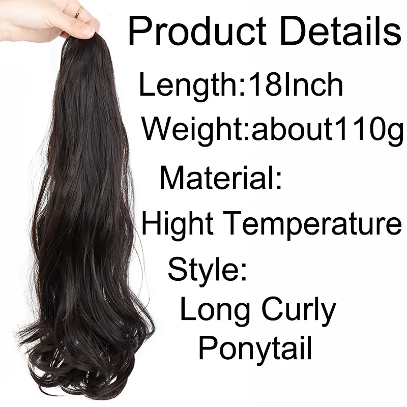 18Inch Synthetic Long Wavy Curly Ponytail Claw Clip in Hair Extension Black Brown Hairpiece Easy to Wear for Women