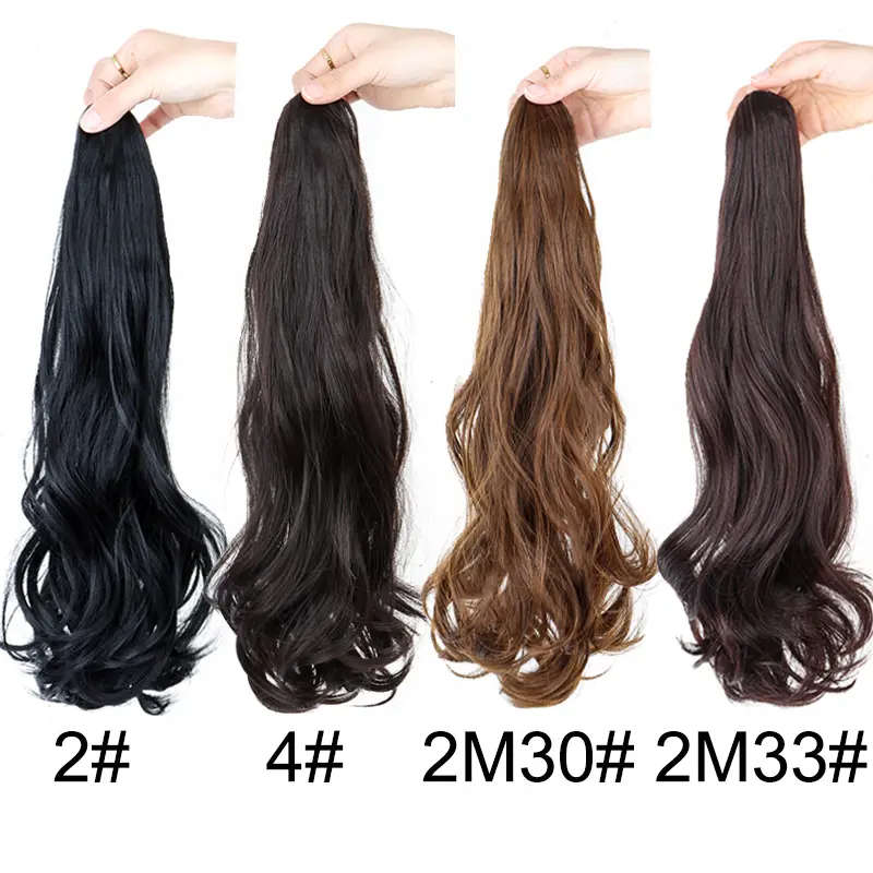 18Inch Synthetic Long Wavy Curly Ponytail Claw Clip in Hair Extension Black Brown Hairpiece Easy to Wear for Women