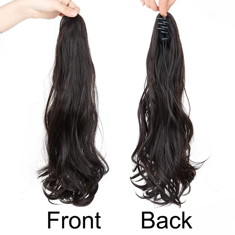 18Inch Synthetic Long Wavy Curly Ponytail Claw Clip in Hair Extension Black Brown Hairpiece Easy to Wear for Women