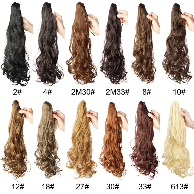 20Inch Synthetic Long Curly Ponytail Heat-resistant Claw Clip in Hair Extension Black Brown Hairpiece for Women