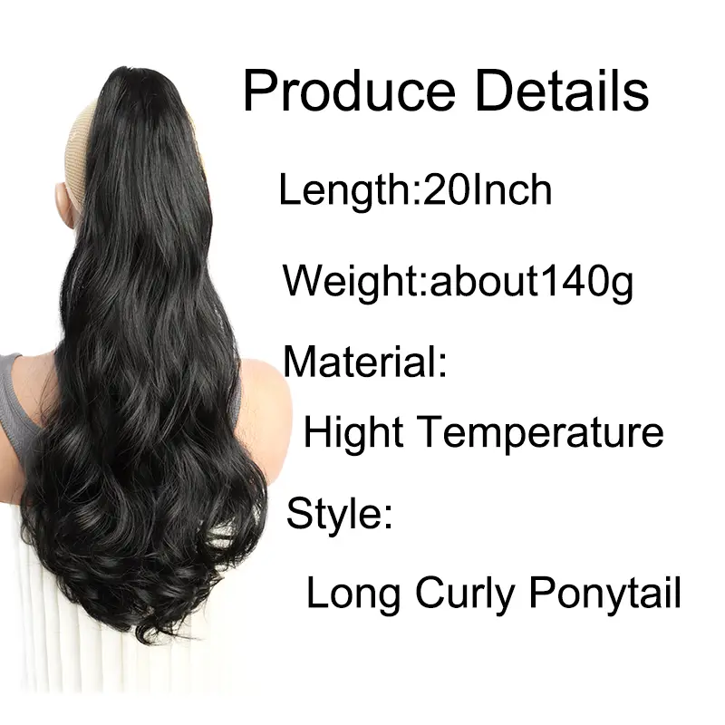 20Inch Synthetic Long Curly Ponytail Heat-resistant Claw Clip in Hair Extension Black Brown Hairpiece for Women