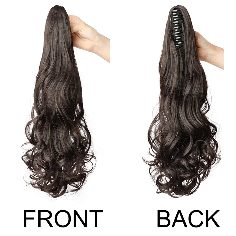 20Inch Synthetic Long Curly Ponytail Heat-resistant Claw Clip in Hair Extension Black Brown Hairpiece for Women