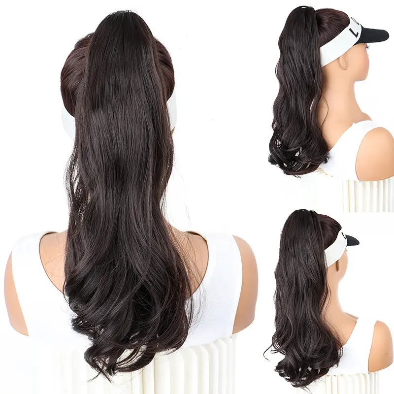 18Inch Synthetic Long Wavy Curly Ponytail Claw Clip in Hair Extension Black Brown Hairpiece Easy to Wear for Women