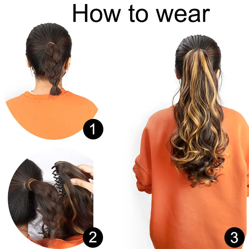 20Inch Synthetic Long Curly Ponytail Heat-resistant Claw Clip in Hair Extension Black Brown Hairpiece for Women