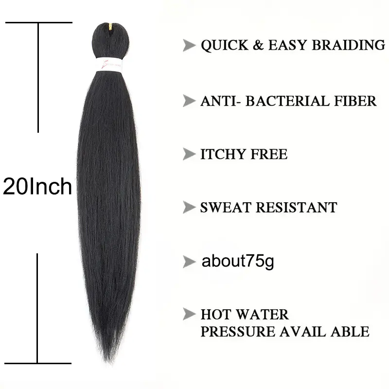 3Pcs Synthetic 20Inch Braiding Hair Pre Stretched Hair Extension Afro Braid Yaki Straight Hair Extension for Women