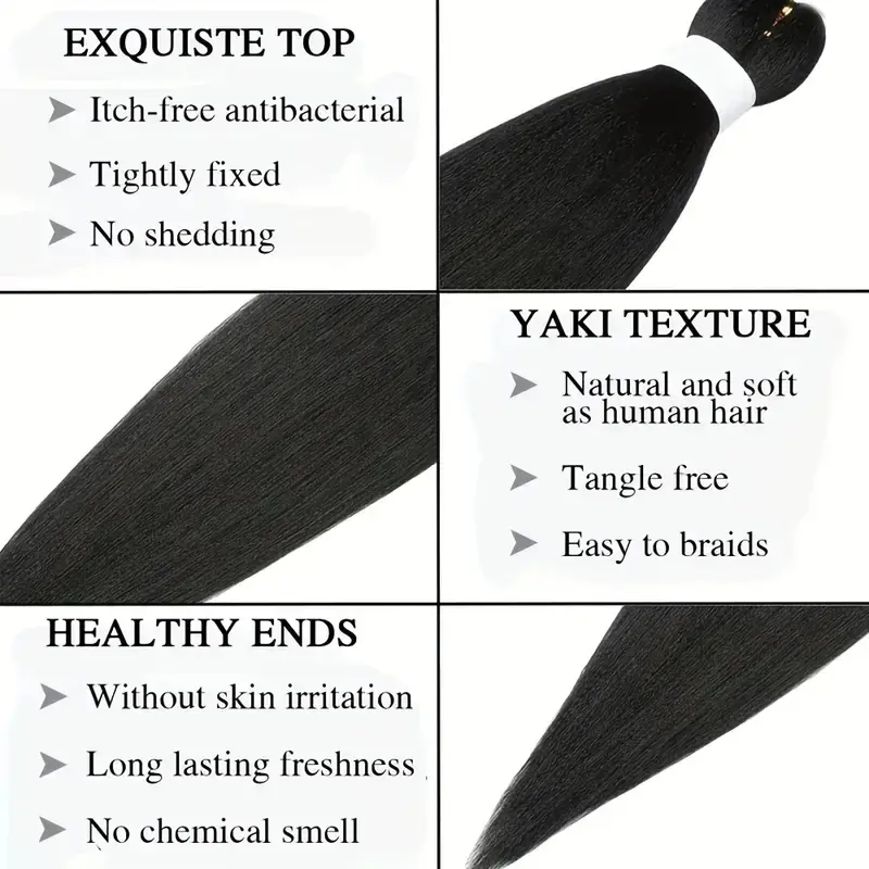 3Pcs Synthetic 20Inch Braiding Hair Pre Stretched Hair Extension Afro Braid Yaki Straight Hair Extension for Women