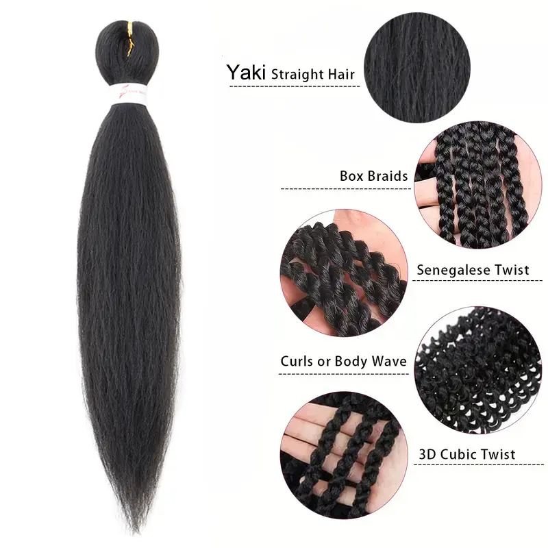 3Pcs Synthetic 20Inch Braiding Hair Pre Stretched Hair Extension Afro Braid Yaki Straight Hair Extension for Women