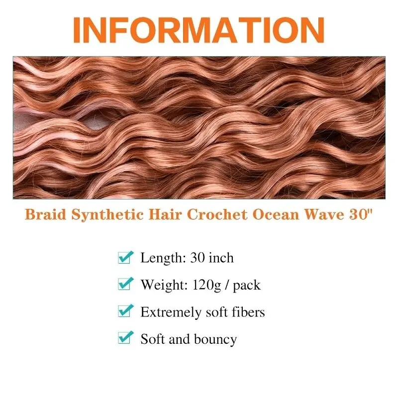 30Inch Synthetic Pre Stretched Deep Wave Crochet Hair Ombre Soft Curly Braiding Hair for Women
