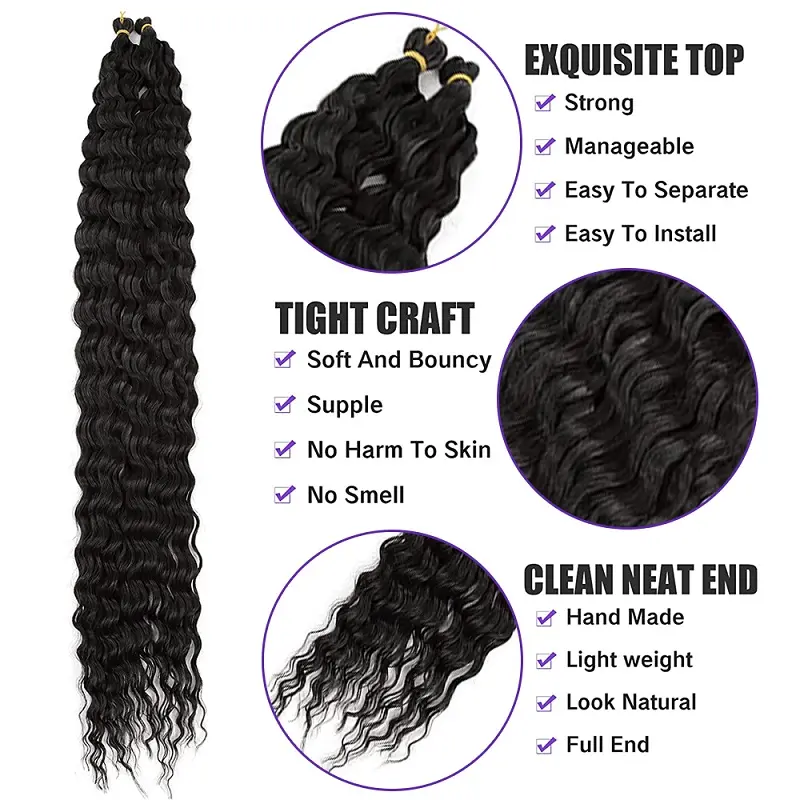 30Inch Synthetic Pre Stretched Deep Wave Crochet Hair Ombre Soft Curly Braiding Hair for Women