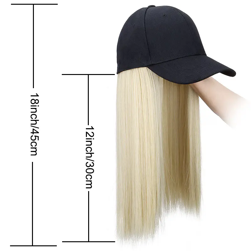 Synthetic 18Inch Long Straight Sports Style Baseball Hat Cap Wigs  Adjustable Comfortable Hair Extension for Women Daily Use
