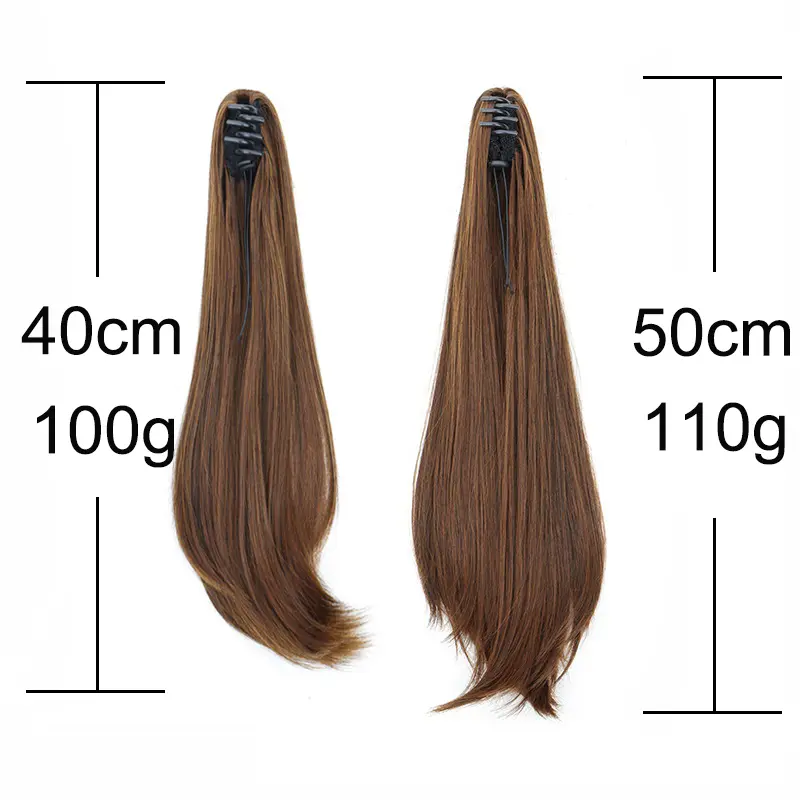 Synthetic 16Inch/20Inch Long Straight Grab Clip In Ponytail Hair Extensions Black Hairpiece for Women Hair Accessories