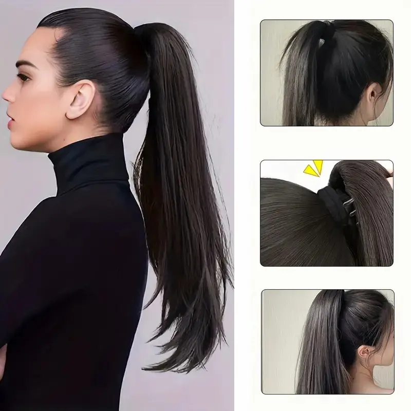 Synthetic 40cm/50cm Claw Clip Micro Curly in Ponytail Extension Long Straight Curly Black Brown Ponytail Hairpiece for Women