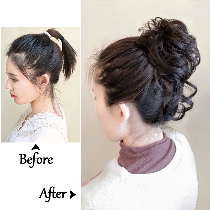 Synthetic Messy Hair Bun Piece Chignon Short Curly Hair Band Elastic Scrunchy Black Brown Hairpiece for Women
