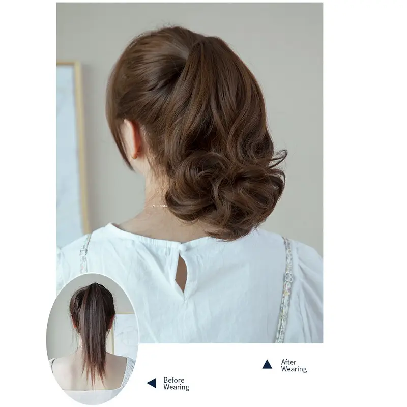 10Inch Synthetic Short Wavy Curly Ponytail Claw Clip in Hair Extension Brown Blonde Black Hairpiece for Women