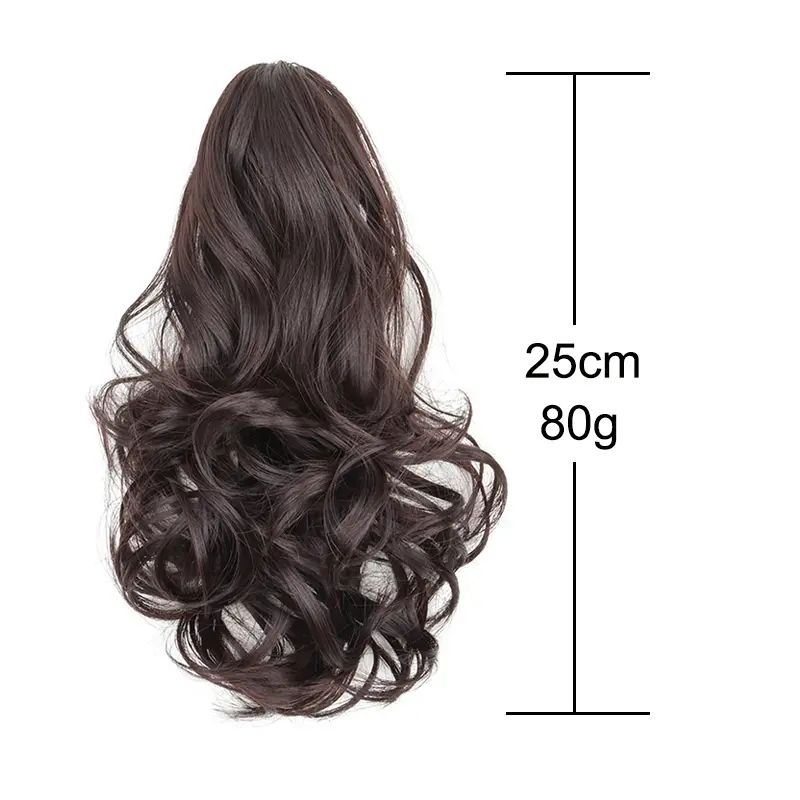 10Inch Synthetic Short Wavy Curly Ponytail Claw Clip in Hair Extension Brown Black Hairpiece for Women