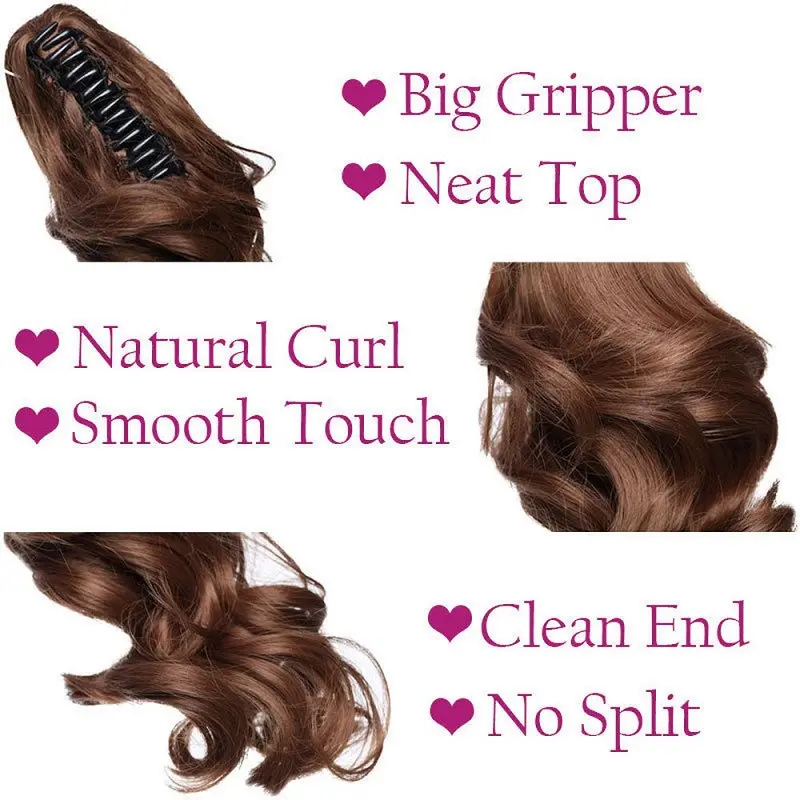 10Inch Synthetic Short Wavy Curly Ponytail Claw Clip in Hair Extension Brown Black Hairpiece for Women