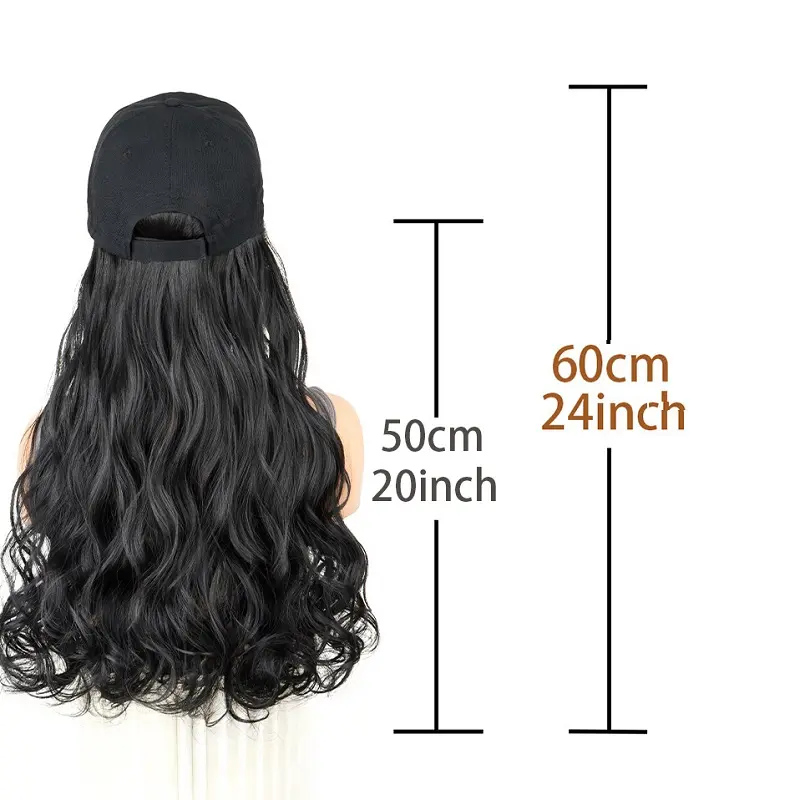 20Inch Synthetic Long Curly Baseball Cap Hat Wigs Heat Resistrant Black Brown Hairpiece for Women