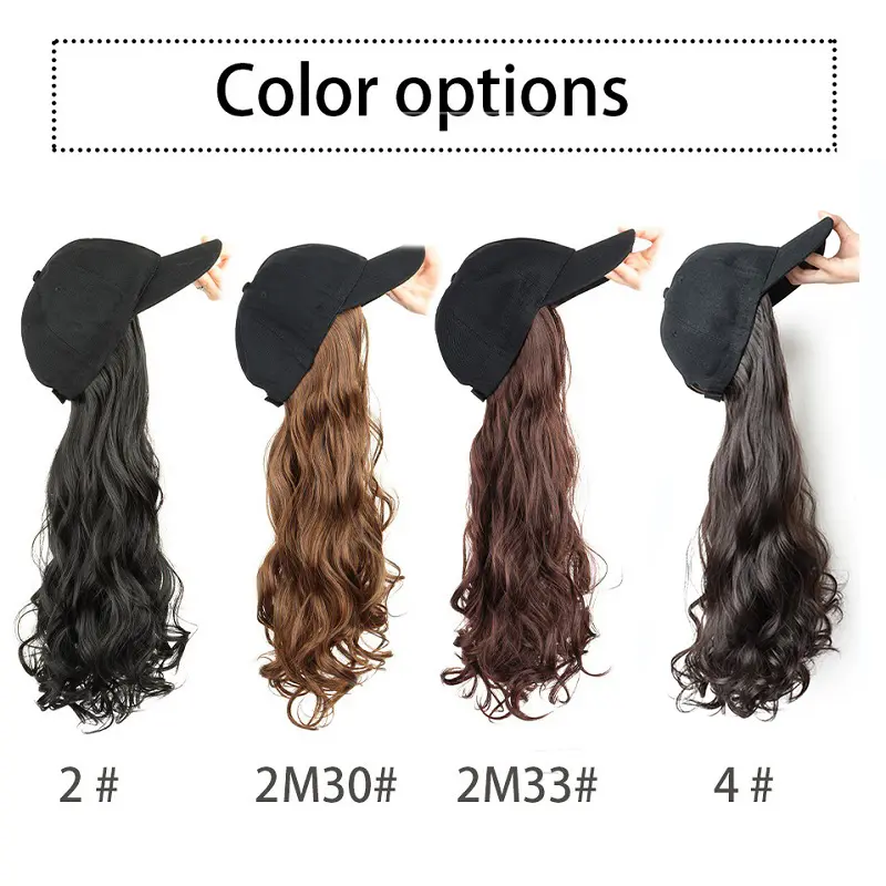 20Inch Synthetic Long Curly Baseball Cap Hat Wigs Heat Resistrant Black Brown Hairpiece for Women