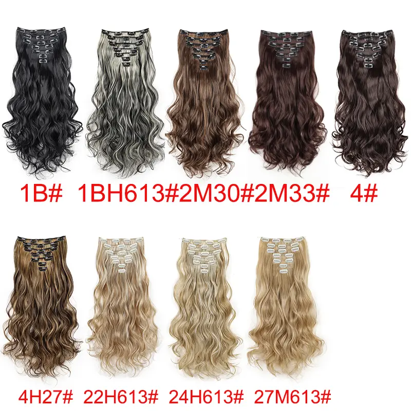 Clip In Hair Extensions 7pcs/Set Curly Long Synthetic Clip On Hairpiece Black Brown  Wavy Curly Style For Women Girls
