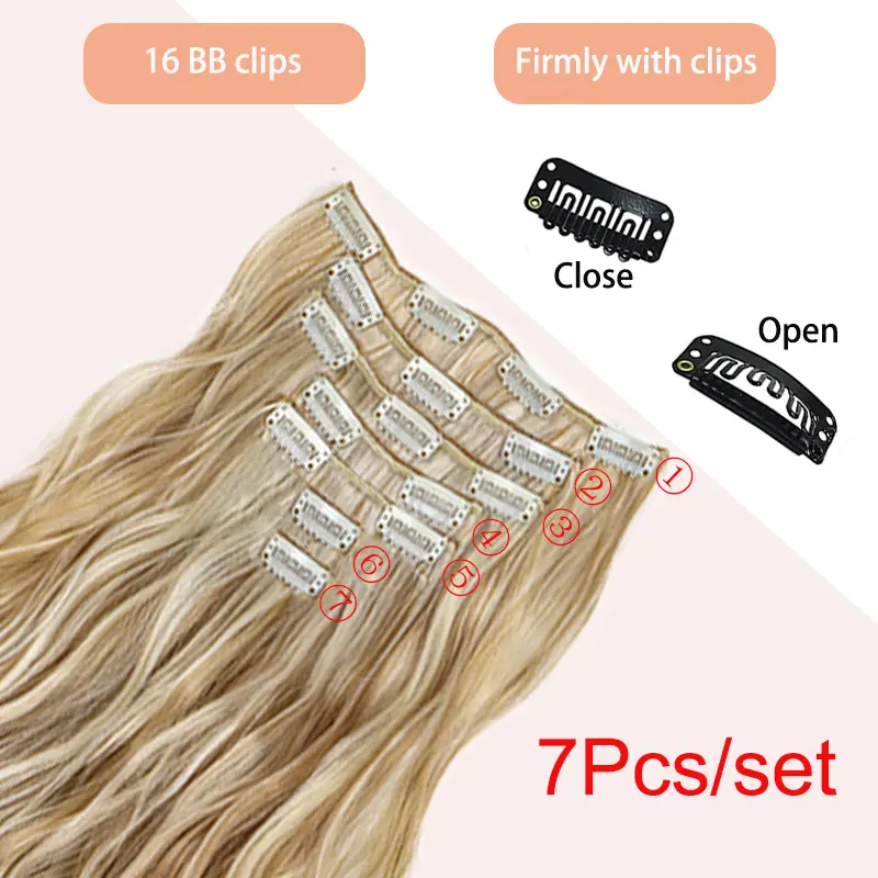 Clip In Hair Extensions 7pcs/Set Curly Long Synthetic Clip On Hairpiece Black Brown  Wavy Curly Style For Women Girls